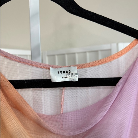 Suboo Sunset Ombré Mesh Maxi Dress Sheer Ruched – Size XL (Flaw) - Picture 5 of 5